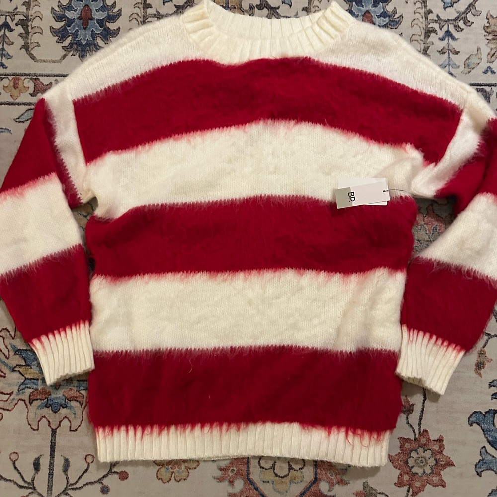 Nordstrom Bold Red and White Striped Fuzzy Oversized Sweater